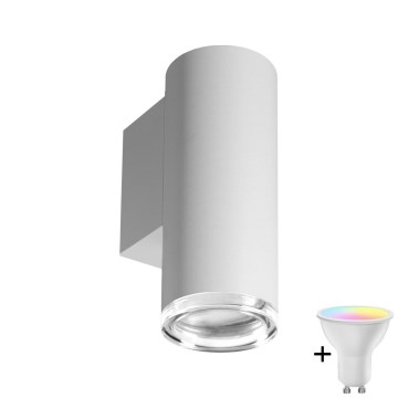 Aplique de parede para casa de banho LED RGBW dimerizável TURYN 1xGU10/6W/230V 3000K IP44 branco + comando remoto