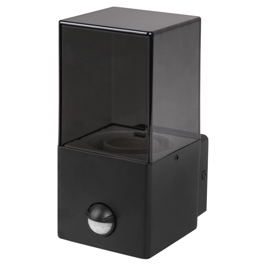 Aplique de parede exterior com sensor de movimento e de crepúsculo 1xE27/40W/230V IP44 preto/fumê