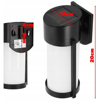 Aplique de parede solar LED/3,7 V 300 mAh IP44 preto