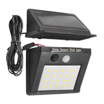 Aplique de parede solar LED com sensor e painel externo — 0,55 W / 3,7 V, bateria 1200 mAh, IP65