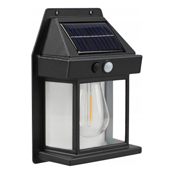 Aplique de parede solar LED com sensor LED/3,7V 600 mAh IP44 preto