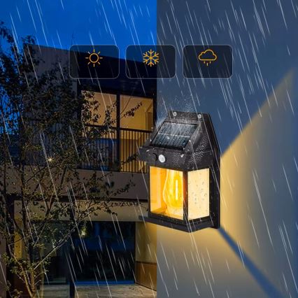 Aplique de parede solar LED com sensor LED/3,7V 600 mAh IP44 preto