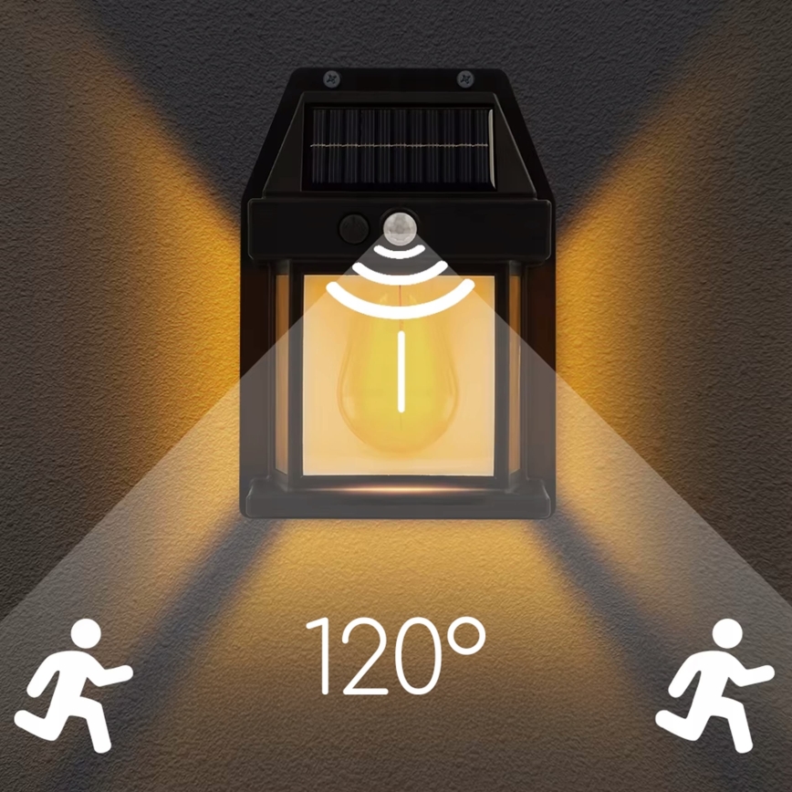 Aplique de parede solar LED com sensor LED/3,7V 600 mAh IP44 preto