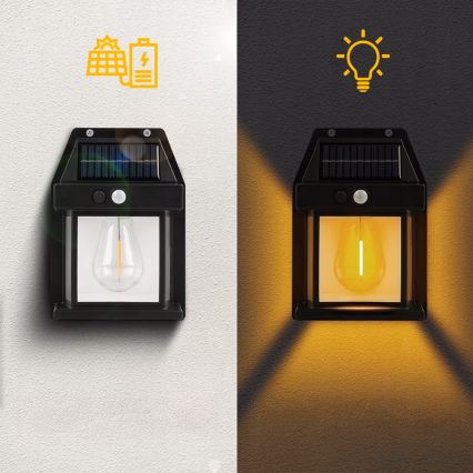 Aplique de parede solar LED com sensor LED/3,7V 600 mAh IP44 preto