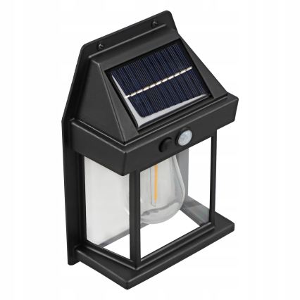 Aplique de parede solar LED com sensor LED/3,7V 600 mAh IP44 preto