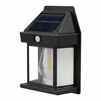 Aplique de parede solar LED com sensor LED/3,7V 600 mAh IP44 preto