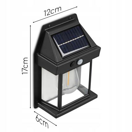 Aplique de parede solar LED com sensor LED/3,7V 600 mAh IP44 preto