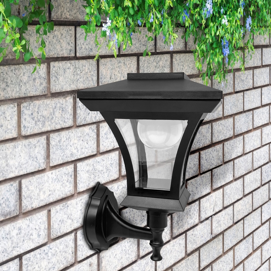 Aplique de parede solar LED TIRANA, 1,2 V, 1800 mAh, IP44, preto