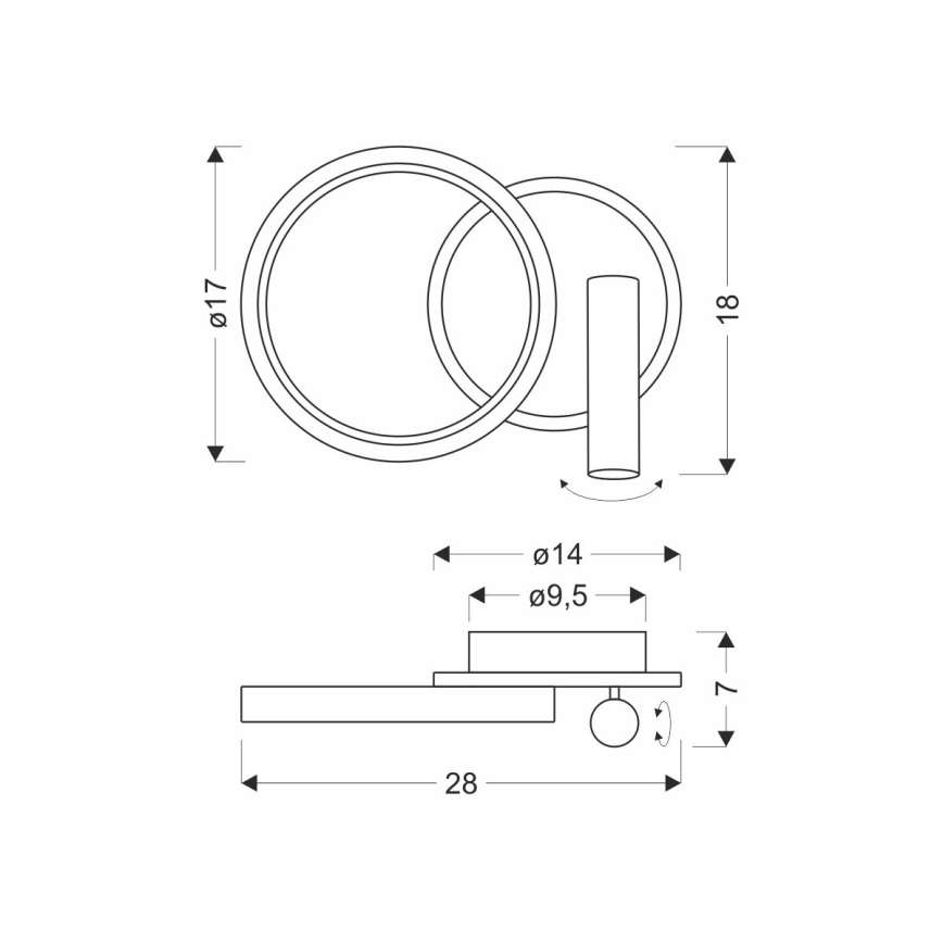 Aplique de parede spot LED MONET LED/16W/230V preto
