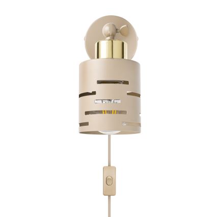 Aplique de parede tipo spot com interruptor ELEN 1xE27/35W/230V bege/dourado
