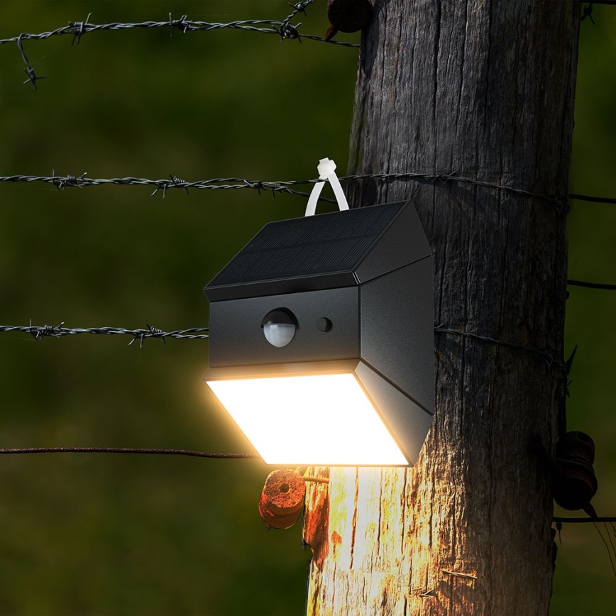 Aplique solar de parede LED com sensor LED/2,5W/3,7V 3000/4000/6000K IP65 1200 mAh preto