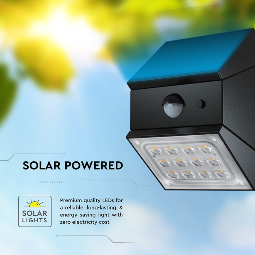 Aplique solar de parede LED com sensor LED/2,5W/3,7V 3000/4000/6000K IP65 1200 mAh preto