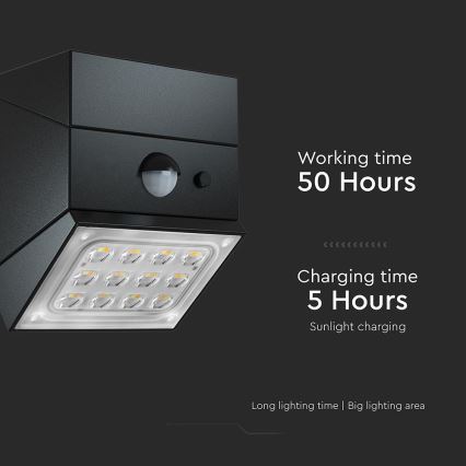 Aplique solar de parede LED com sensor LED/2,5W/3,7V 3000/4000/6000K IP65 1200 mAh preto