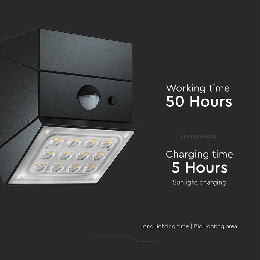 Aplique solar de parede LED com sensor LED/2,5W/3,7V 3000/4000/6000K IP65 1200 mAh preto