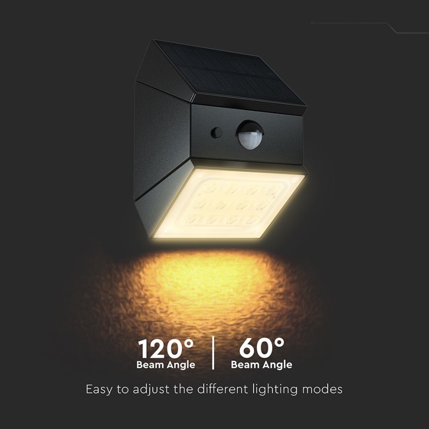 Aplique solar de parede LED com sensor LED/2,5W/3,7V 3000/4000/6000K IP65 1200 mAh preto