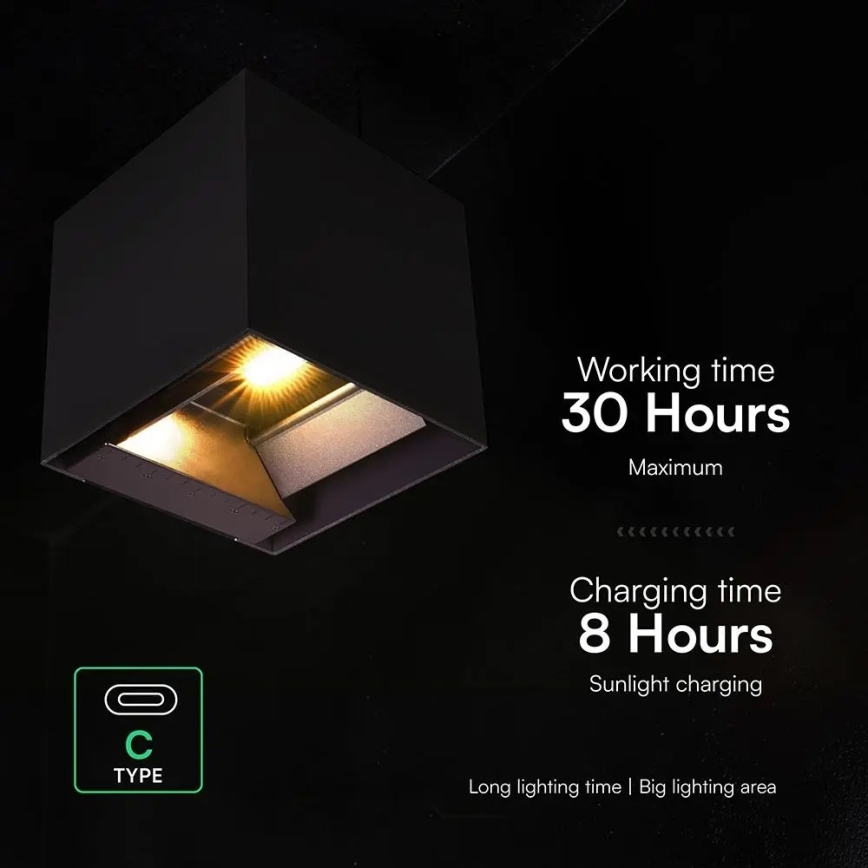 Luminária solar de parede LED com sensor LED/9W/3,7V 3000/4000/5000K IP65 2600 mAh preta