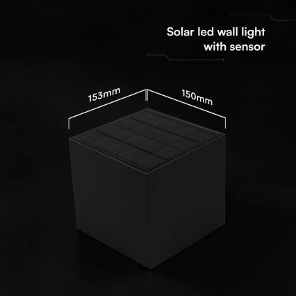 Luminária solar de parede LED com sensor LED/9W/3,7V 3000/4000/5000K IP65 2600 mAh preta