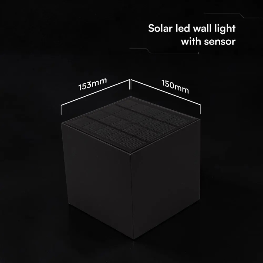 Luminária solar de parede LED com sensor LED/9W/3,7V 3000/4000/5000K IP65 2600 mAh preta