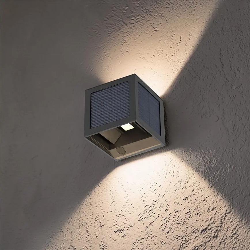 Aplique de parede solar LED com sensor, 9W/3,7V, 3000/4000/6000K, IP65, 2600 mAh, preto