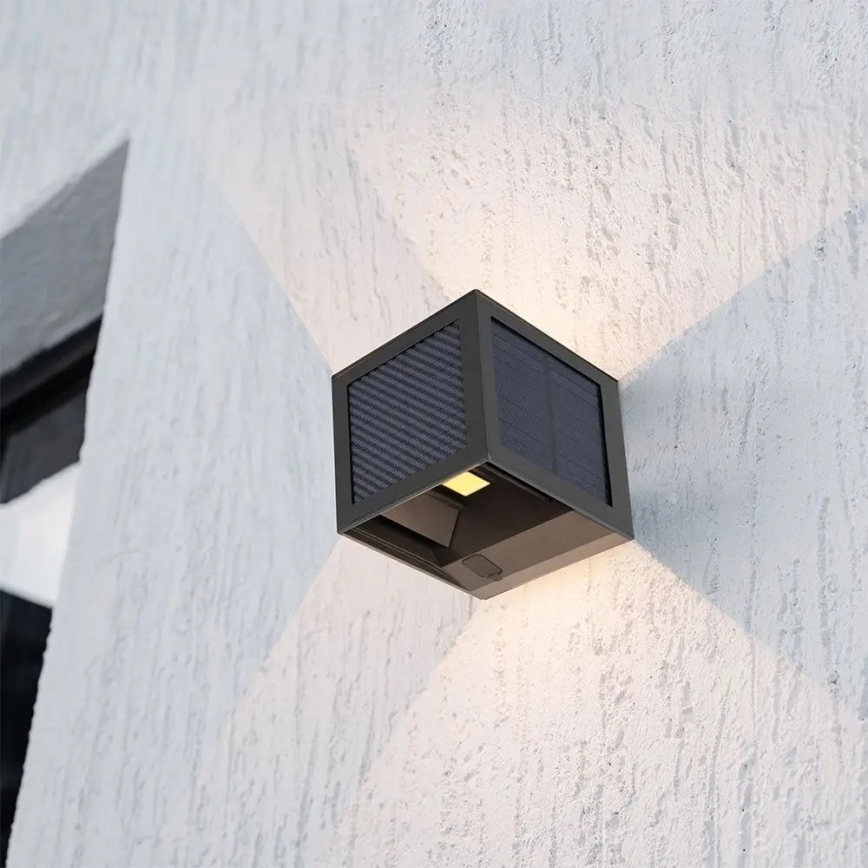 Aplique de parede solar LED com sensor, 9W/3,7V, 3000/4000/6000K, IP65, 2600 mAh, preto
