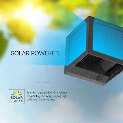 Aplique de parede solar LED com sensor, 9W/3,7V, 3000/4000/6000K, IP65, 2600 mAh, preto