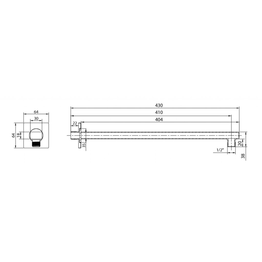 Aqualine - Braço de chuveiro angular 40,4 cm cromado brilhante