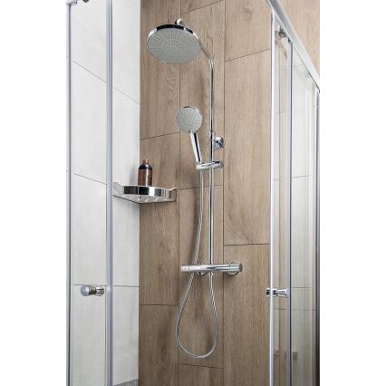 Aqualine - Conjunto de chuveiro com torneira termostática LIGA cromado brilhante