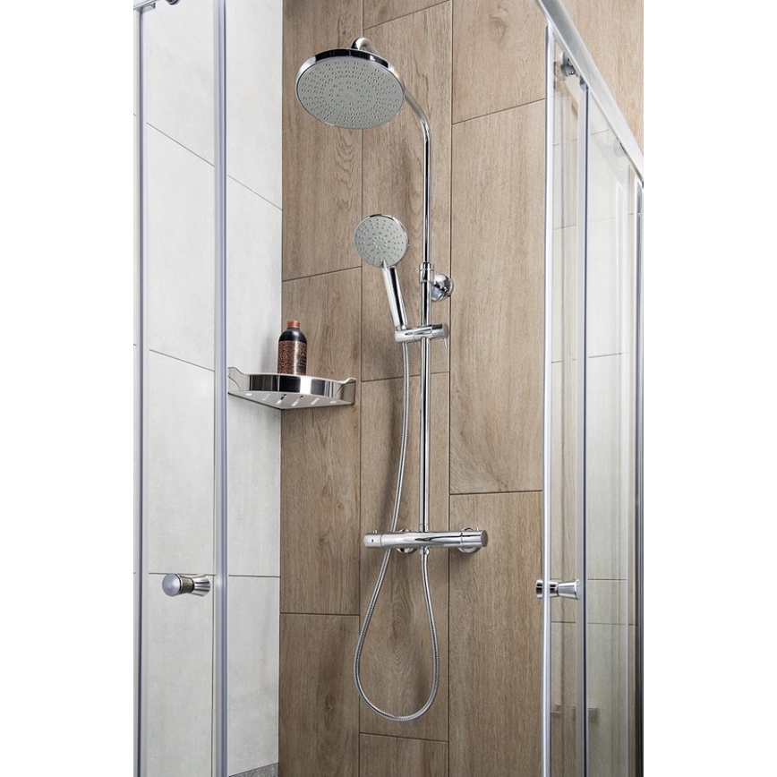 Aqualine - Conjunto de chuveiro com torneira termostática LIGA cromado brilhante