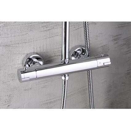 Aqualine - Conjunto de chuveiro com torneira termostática LIGA cromado brilhante