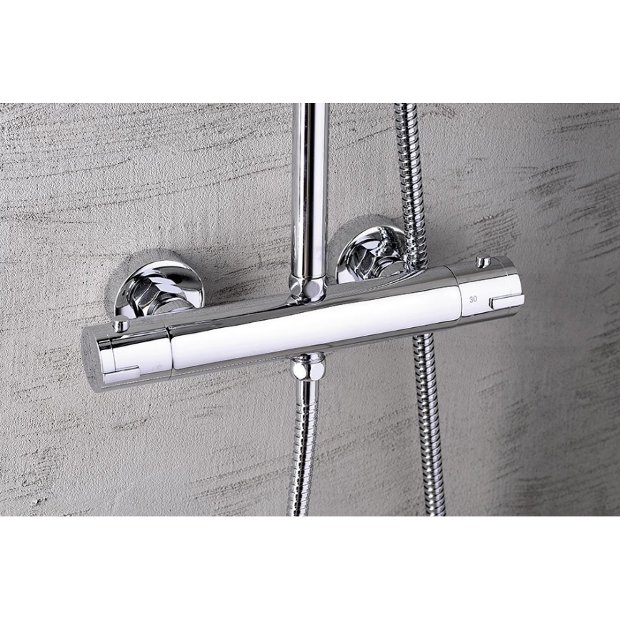 Aqualine - Conjunto de chuveiro com torneira termostática LIGA cromado brilhante