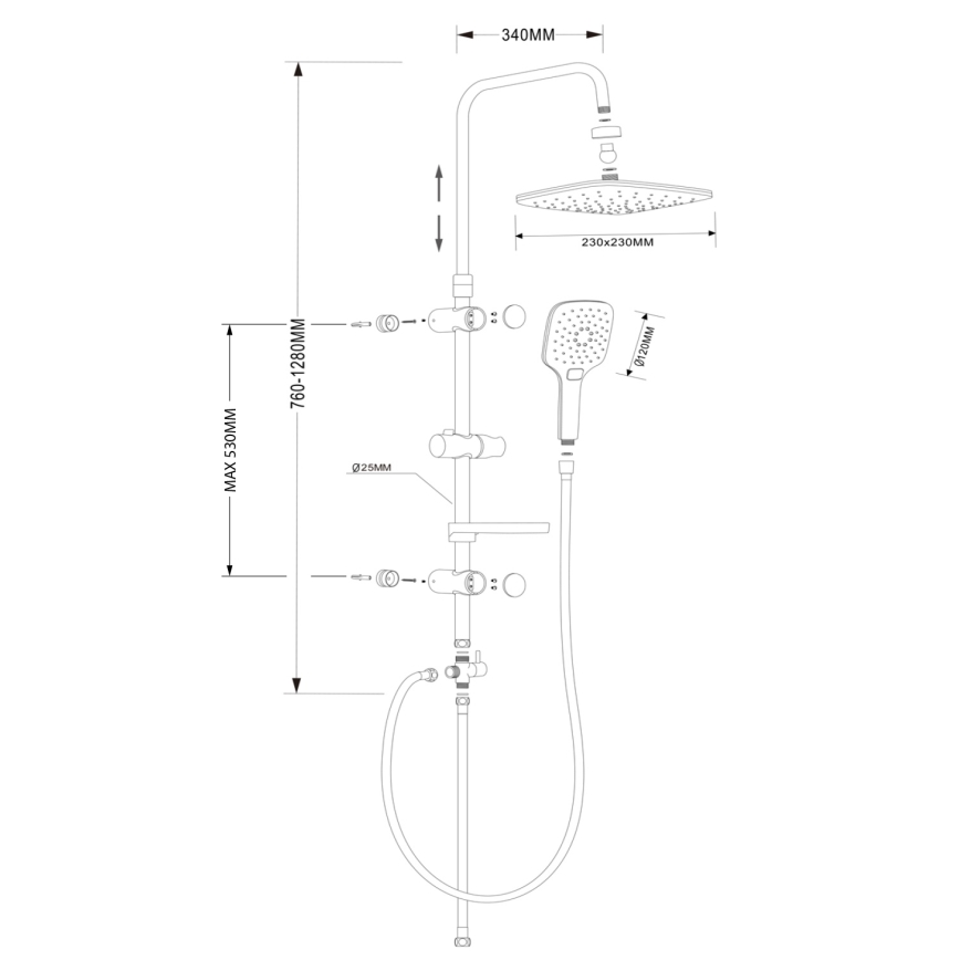 Aqualine - Conjunto de duche KERA cromado brilhante