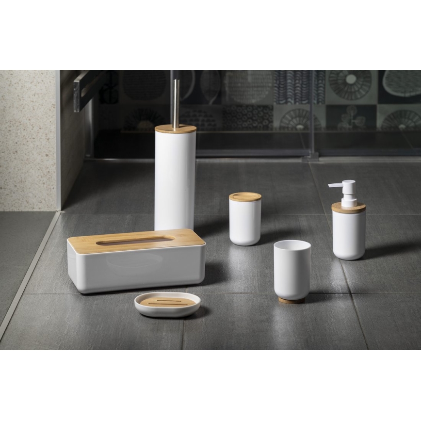 Aqualine - Dispensador de sabão SNOW 350 mm branco/bambu