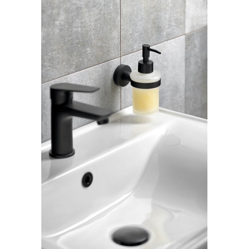 Aqualine - Distribuidor de sabão para parede SAMBA 150 mate leitoso copo/mate preto