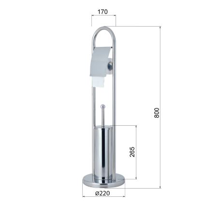 Aqualine - Escova de WC de pé com suporte para papel higiénico SAMBA 80x22 cm cromado brilhante