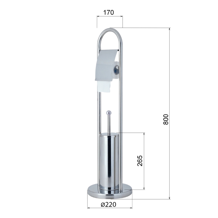 Aqualine - Escova de WC de pé com suporte para papel higiénico SAMBA 80x22 cm cromado brilhante