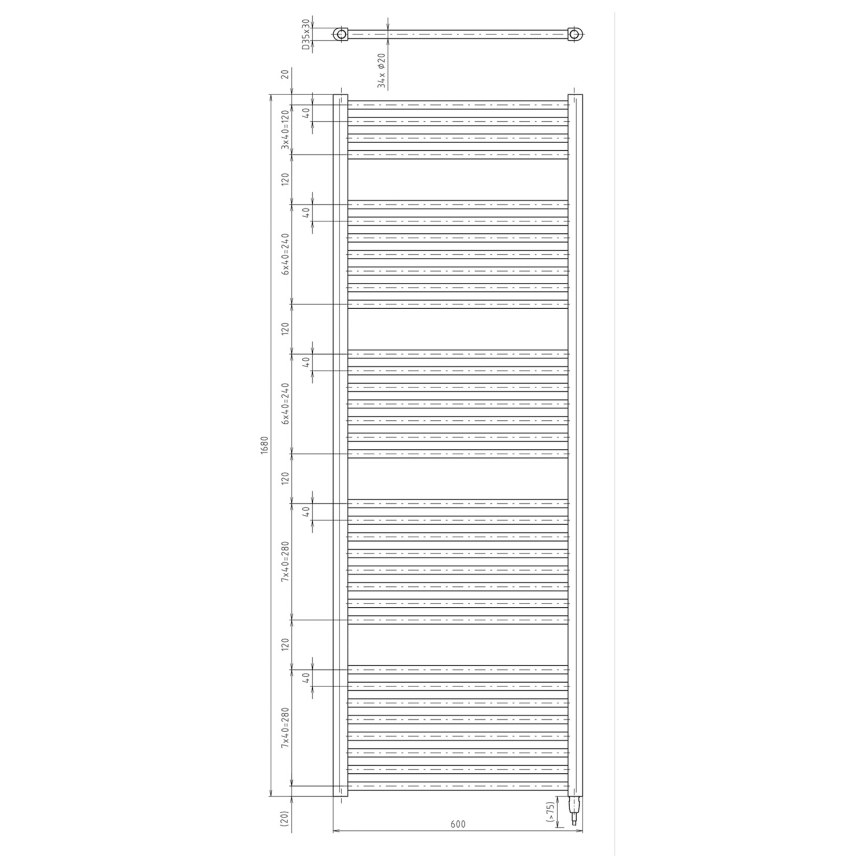 Aqualine - Radiador eléctrico para casa de banho DIRECT-E 800W 168x60 cm branco