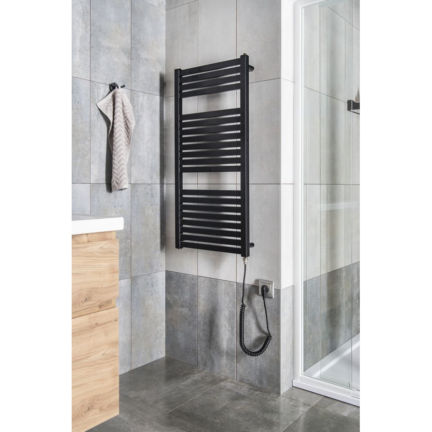 Aqualine - Radiador eléctrico para casa de banho TONDI-E 300W 97x45 cm preto mate