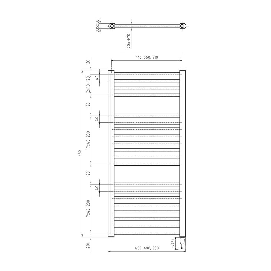 Aqualine - Radiador elétrico para casa de banho DIRECT-E 300W 96x45 cm branco