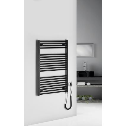 Aqualine - Radiador elétrico para casa de banho DIRECT-E 400W/230V 96 cm mate preto direito