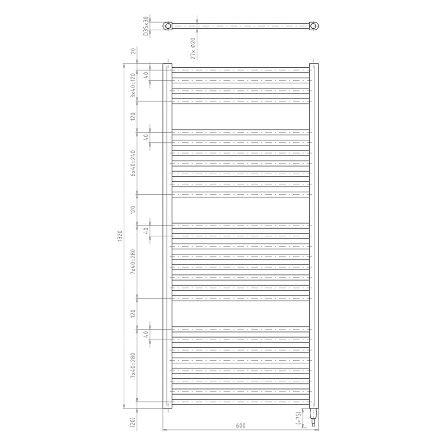 Aqualine - Radiador elétrico para casa de banho DIRECT-E 600W 132x60 cm branco