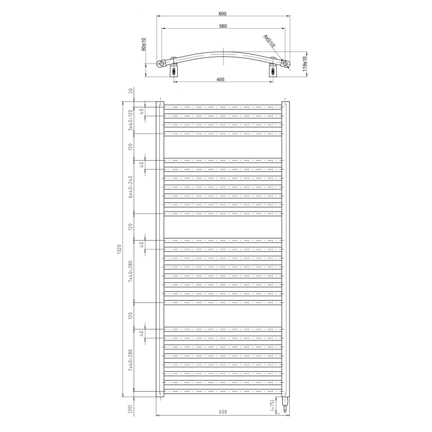 Aqualine - Radiador elétrico para casa de banho ORBIT-E 600W 132x60 cm branco, formato redondo