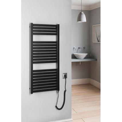 Aqualine - Radiador elétrico para casa de banho TONDI-E 300W/230V 97 cm mate preto direito
