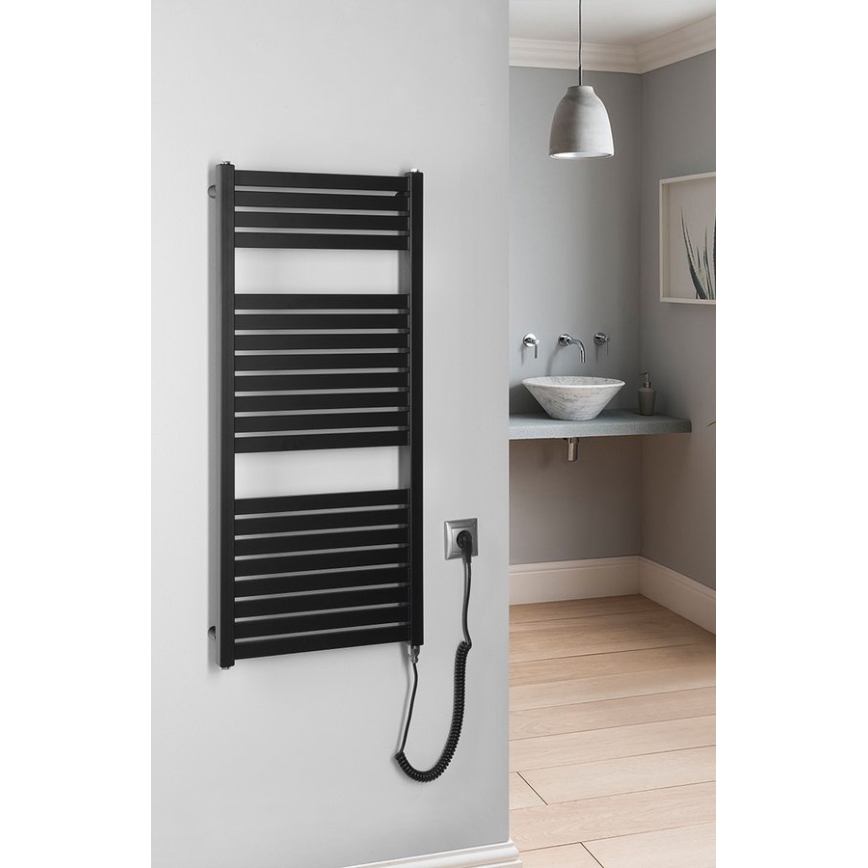 Aqualine - Radiador elétrico para casa de banho TONDI-E 300W/230V 97 cm mate preto direito