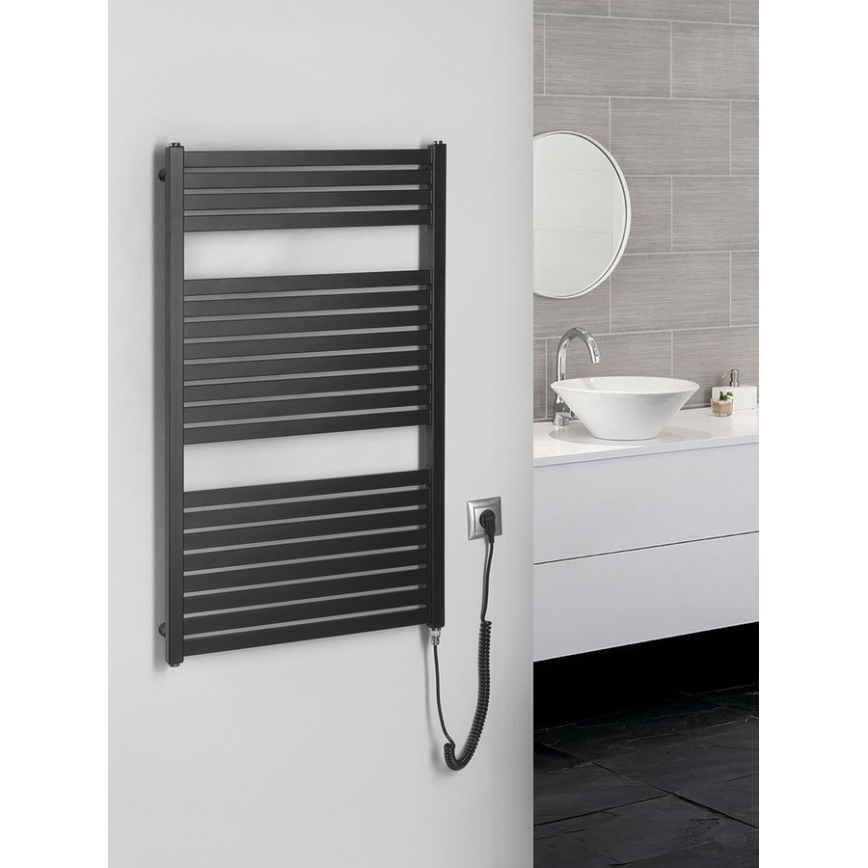 Aqualine - Radiador elétrico para casa de banho TONDI-E 400W 97x60 cm preto mate