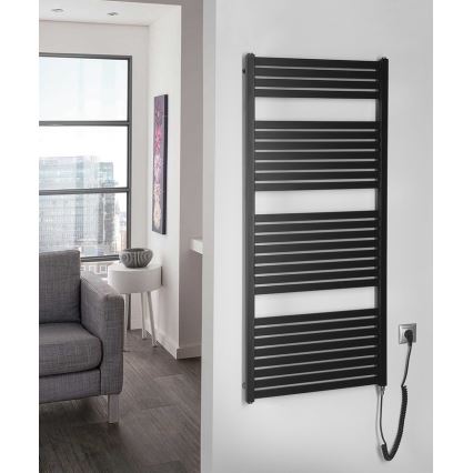 Aqualine - Radiador elétrico para casa de banho TONDI-E 600W 133x60 cm preto mate