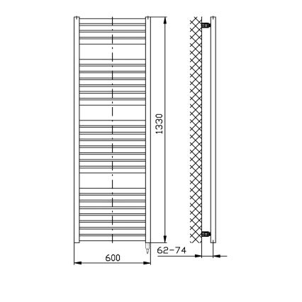 Aqualine - Radiador elétrico para casa de banho TONDI-E 600W 133x60 cm preto mate