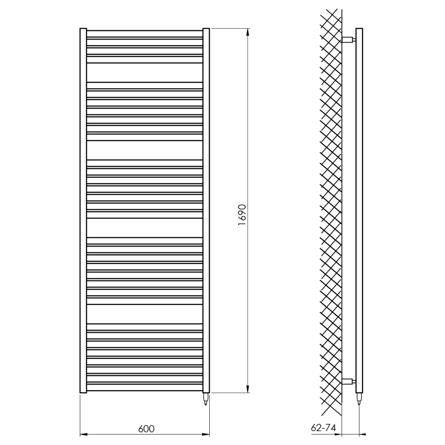 Aqualine - Radiador elétrico para casa de banho TONDI-E 800W 169x60 cm branco