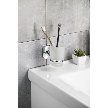 Aqualine - Suporte de parede para escova de dentes RUMBA leitoso copo/cromado brilhante