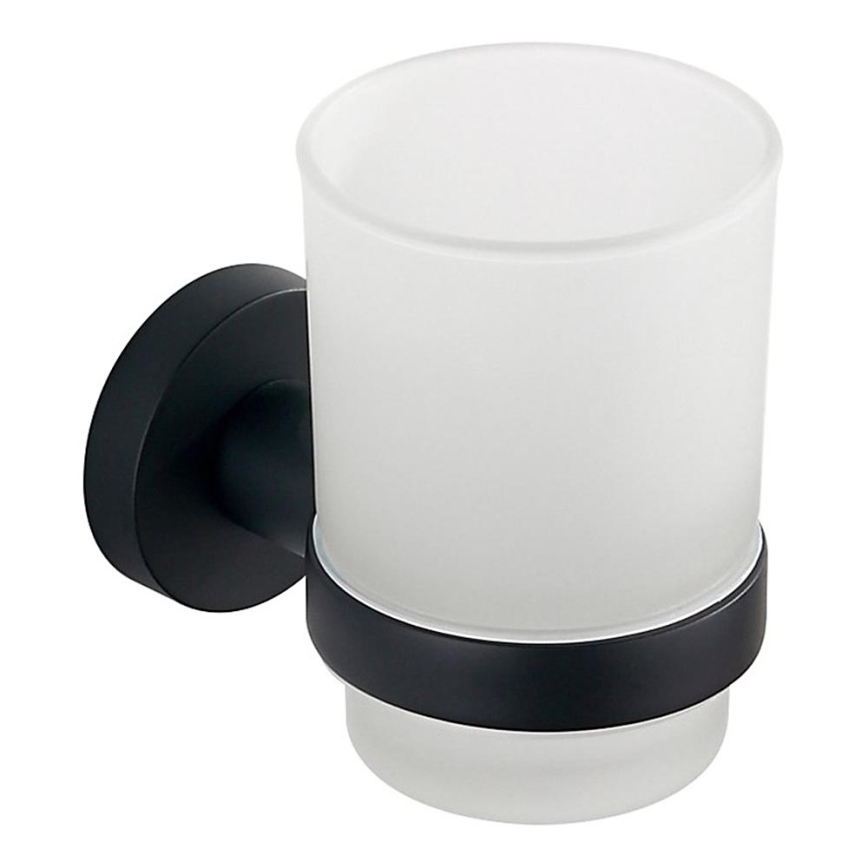 Aqualine - Suporte de parede para escova de dentes SAMBA leitoso copo/mate preto