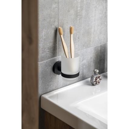 Aqualine - Suporte de parede para escova de dentes SAMBA leitoso copo/mate preto